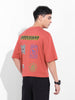 Men's Red Oversized Graphic Back Printed Round Neck T-shirt