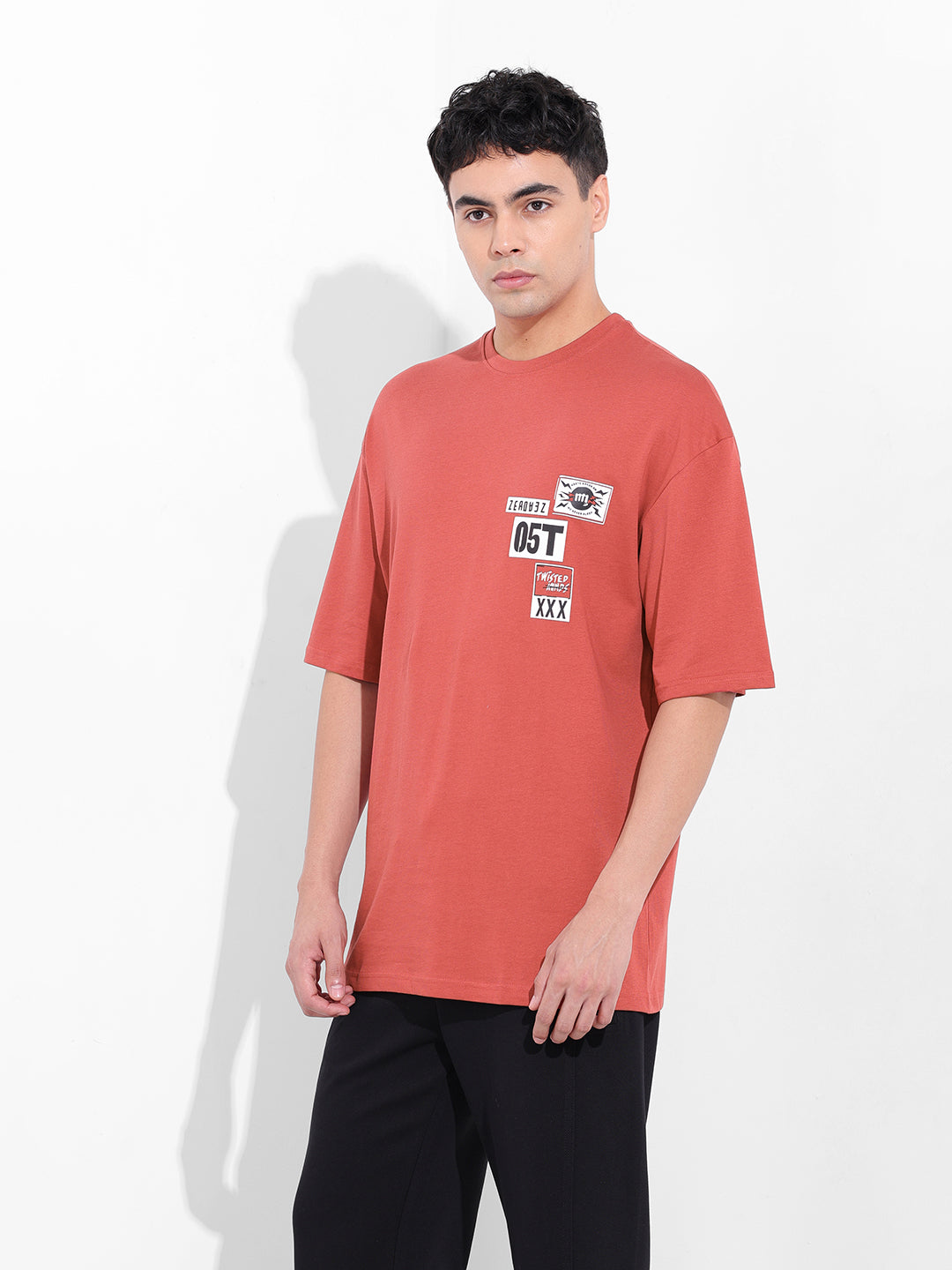 Men's Red Oversized Graphic Back Printed Round Neck T-shirt