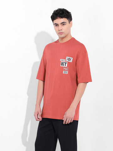 Men's Red Oversized Graphic Back Printed Round Neck T-shirt