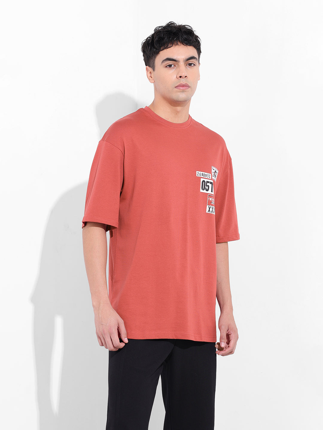Men's Red Oversized Graphic Back Printed Round Neck T-shirt