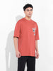 Men's Red Oversized Graphic Back Printed Round Neck T-shirt