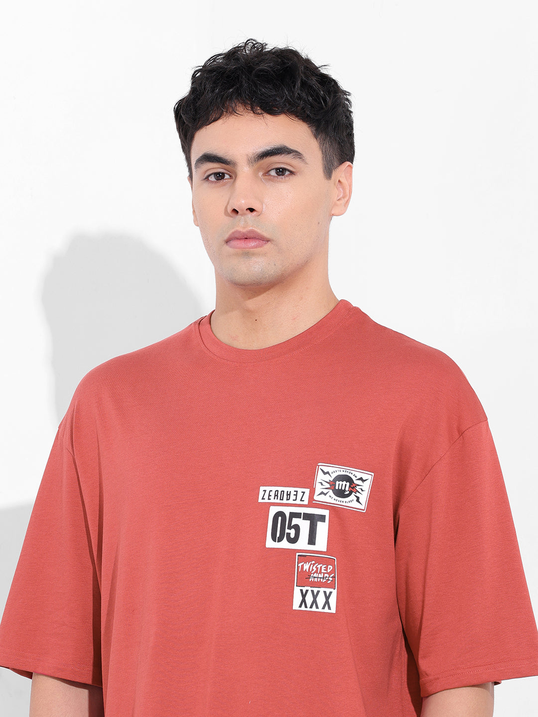 Men's Red Oversized Graphic Back Printed Round Neck T-shirt