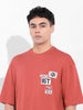 Men's Red Oversized Graphic Back Printed Round Neck T-shirt