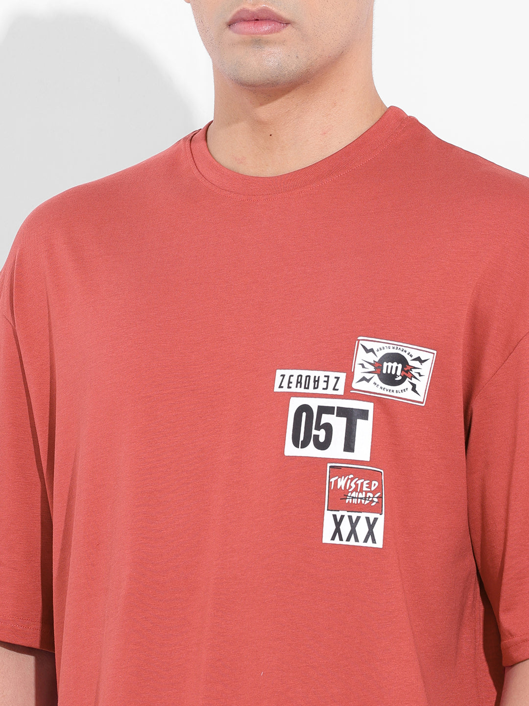 Men's Red Oversized Graphic Back Printed Round Neck T-shirt