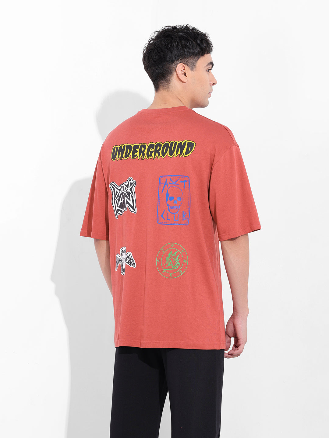 Men's Red Oversized Graphic Back Printed Round Neck T-shirt