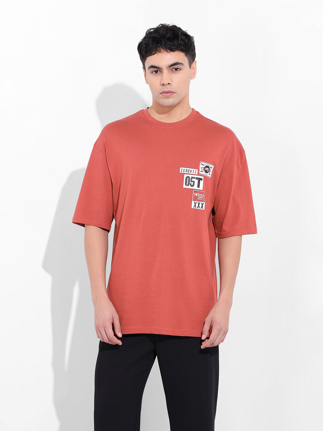 Men's Red Oversized Graphic Back Printed Round Neck T-shirt