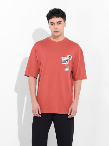 Men's Red Oversized Graphic Back Printed Round Neck T-shirt