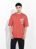 Men's Red Oversized Graphic Back Printed Round Neck T-shirt