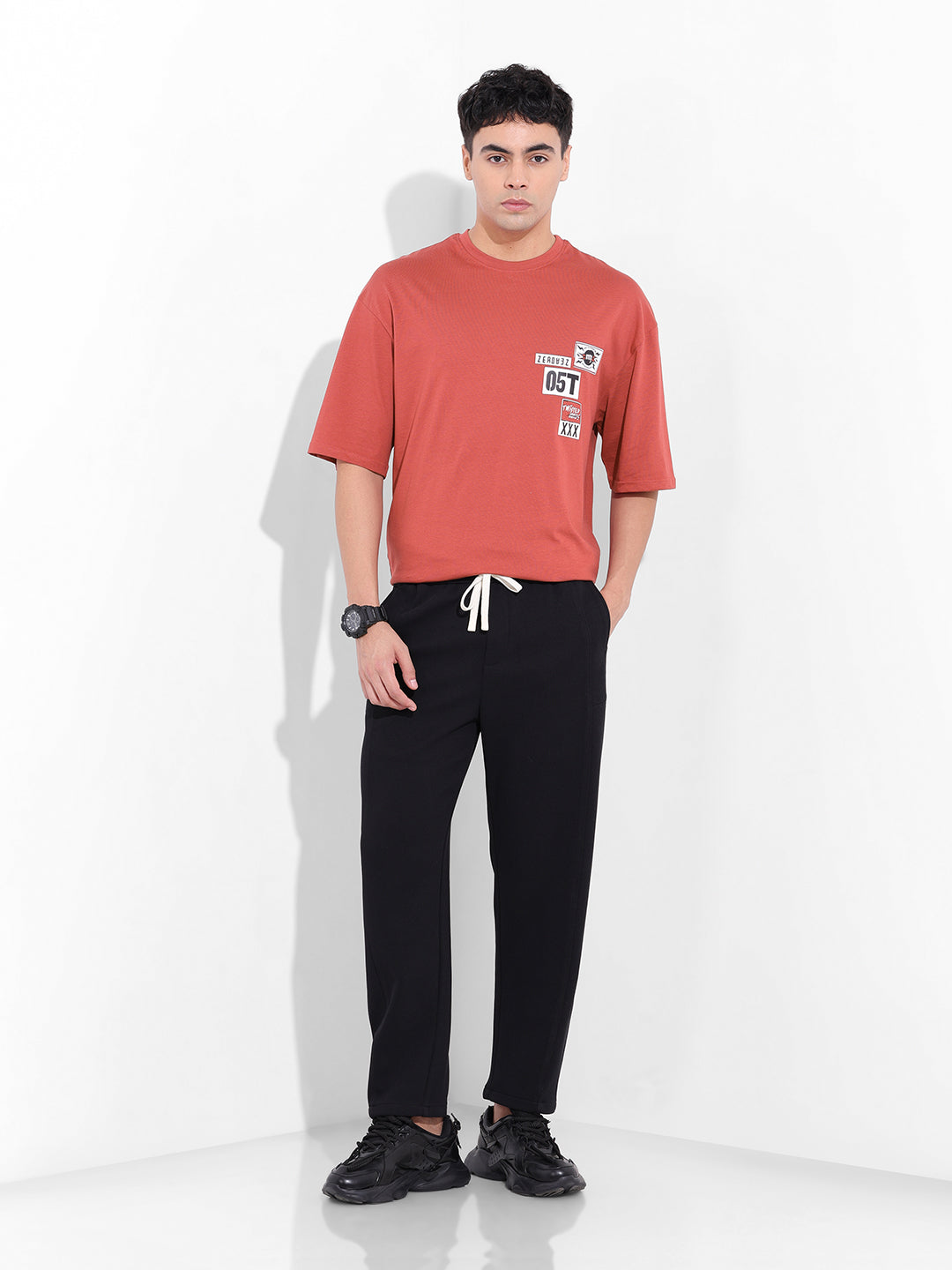Men's Red Oversized Graphic Back Printed Round Neck T-shirt