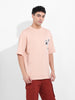 Men's Beige Oversized Graphic Back Printed Round Neck T-shirt