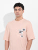 Men's Beige Oversized Graphic Back Printed Round Neck T-shirt