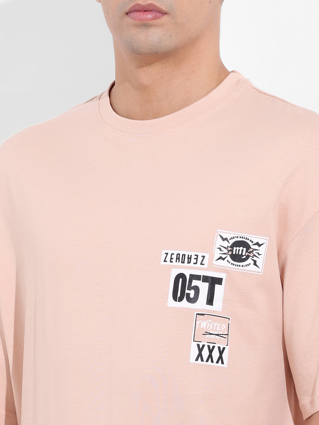 Men's Beige Oversized Graphic Back Printed Round Neck T-shirt