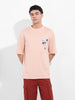 Men's Beige Oversized Graphic Back Printed Round Neck T-shirt