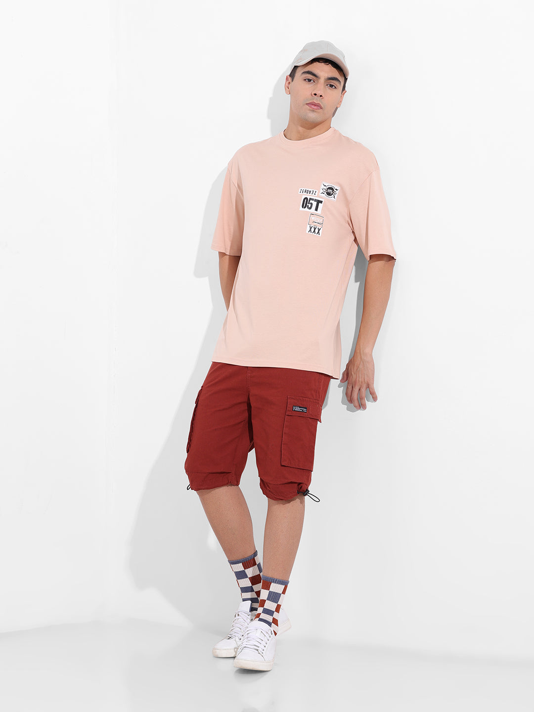 Men's Beige Oversized Graphic Back Printed Round Neck T-shirt