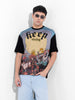 Men's Black Boxy Oversized Placement Print Round Neck T-shirt