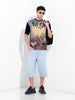 Men's Black Boxy Oversized Placement Print Round Neck T-shirt