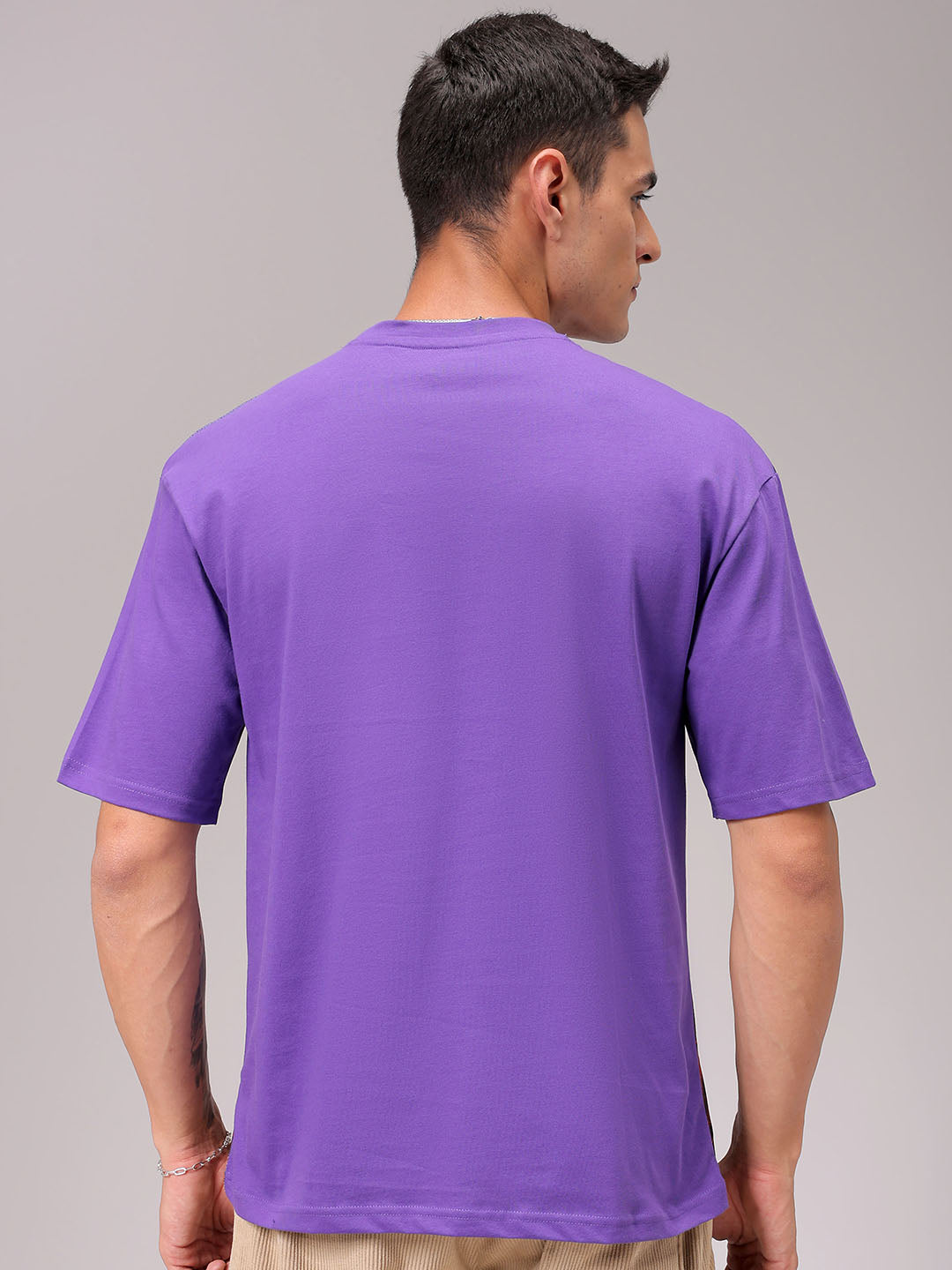 Men's Purple Boxy Fit Placement Printed T-Shirt