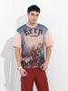 Men's Beige Boxy Oversized Placement Print Round Neck T-shirt