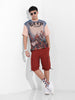 Men's Beige Boxy Oversized Placement Print Round Neck T-shirt