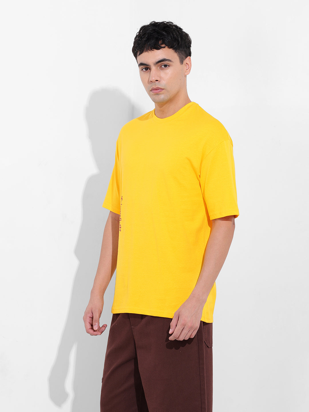 Men's Yellow Boxy Oversized Graphic Back Printed Round Neck T-shirt