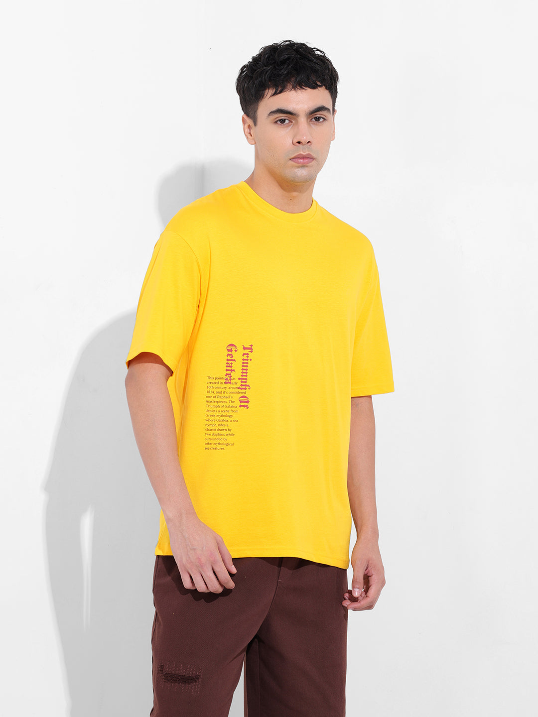 Men's Yellow Boxy Oversized Graphic Back Printed Round Neck T-shirt