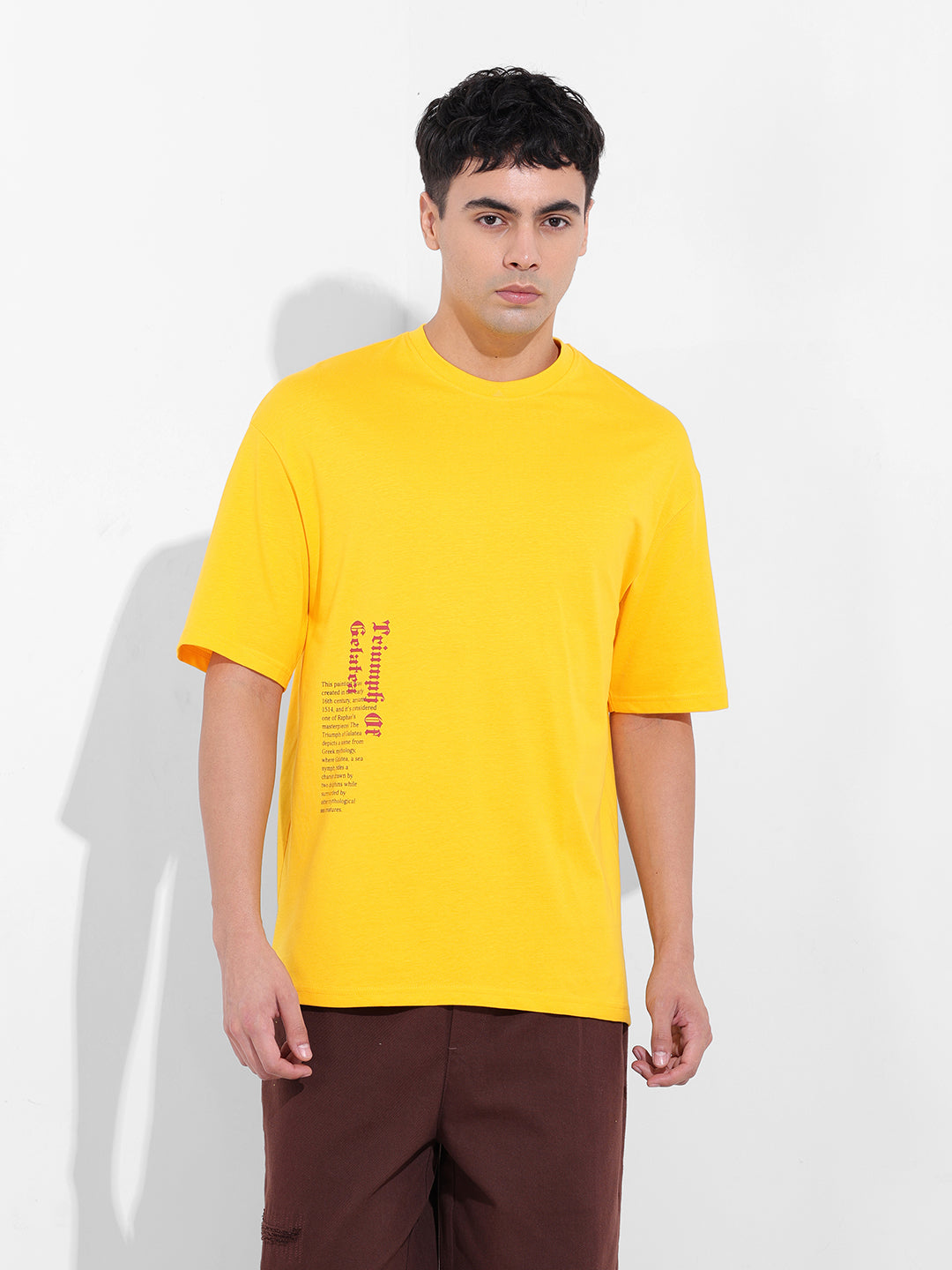 Men's Yellow Boxy Oversized Graphic Back Printed Round Neck T-shirt