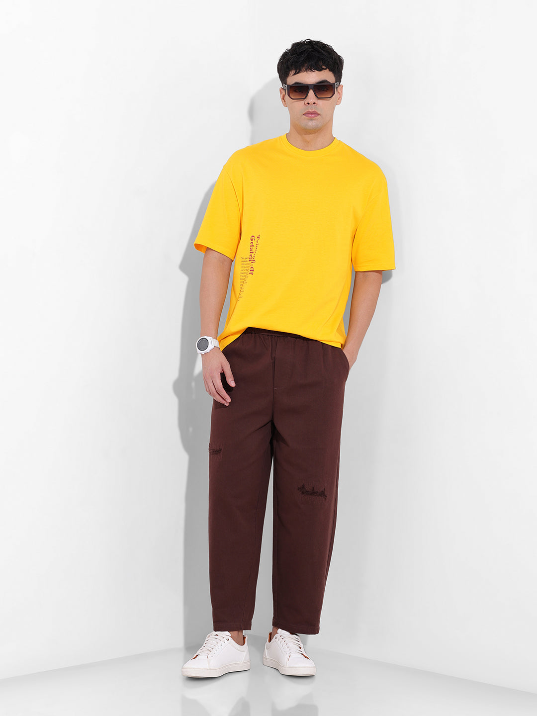 Men's Yellow Boxy Oversized Graphic Back Printed Round Neck T-shirt