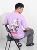 Men's Purple Boxy Oversized Graphic Back Printed Round Neck T-shirt