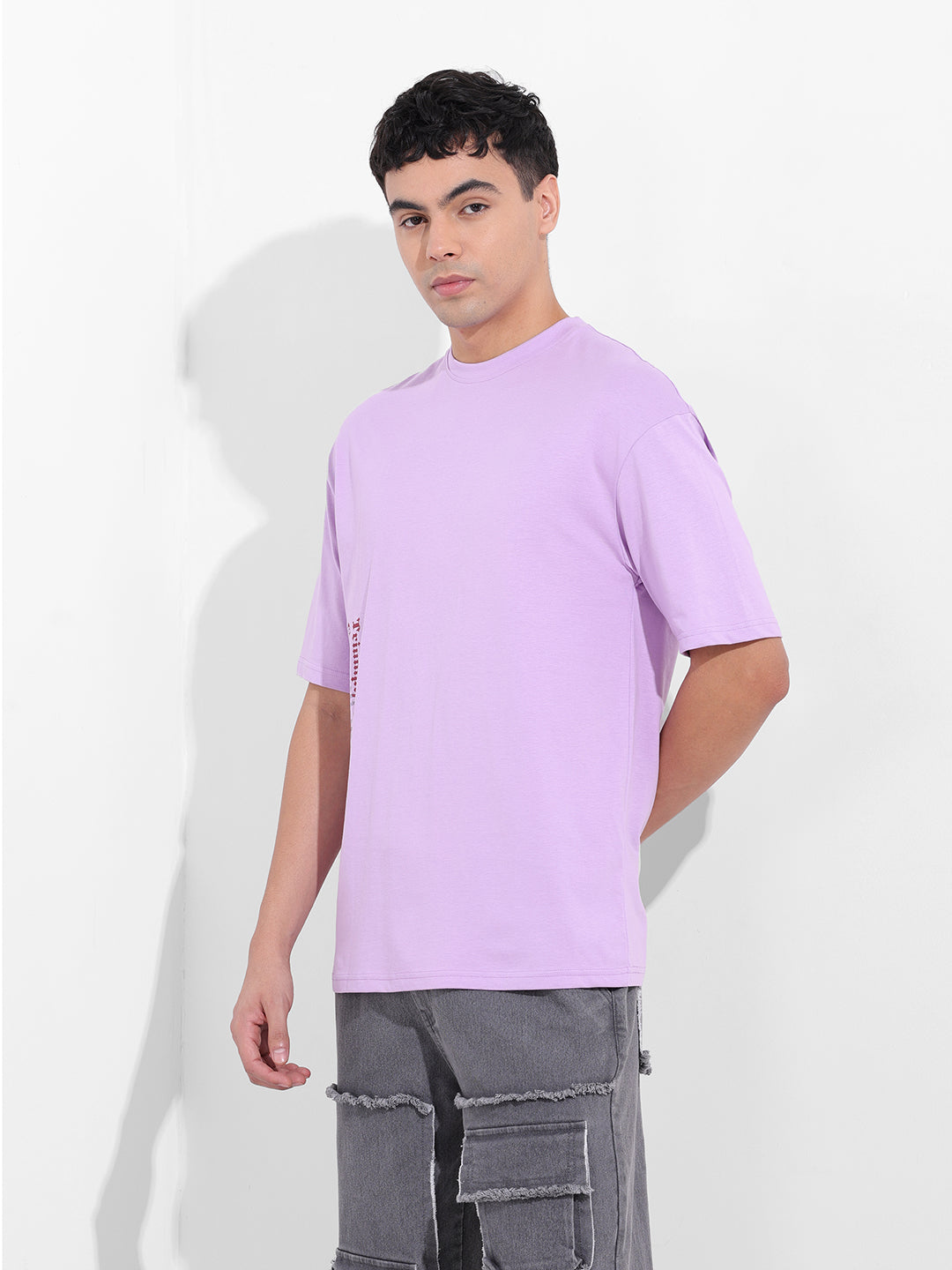Men's Purple Boxy Oversized Graphic Back Printed Round Neck T-shirt