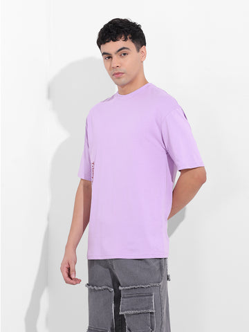 Men's Purple Boxy Oversized Graphic Back Printed Round Neck T-shirt