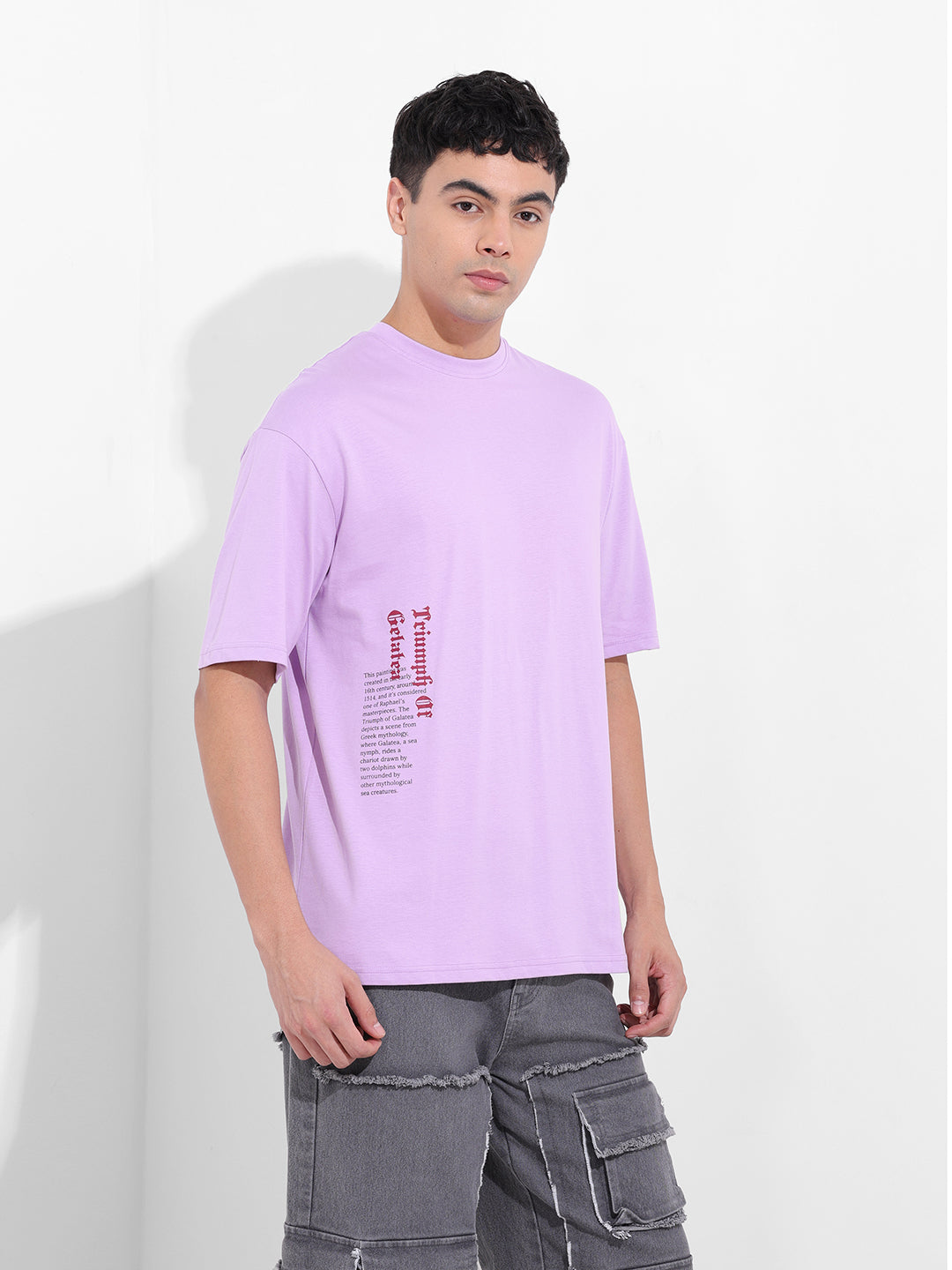 Men's Purple Boxy Oversized Graphic Back Printed Round Neck T-shirt