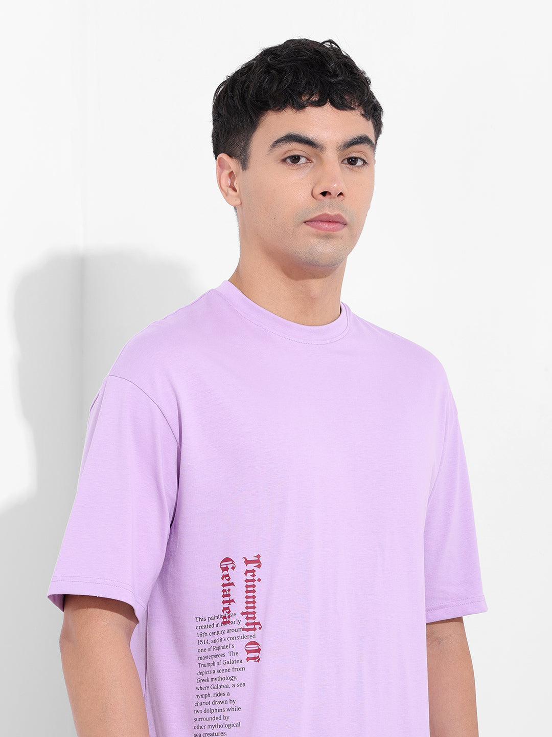 Men's Purple Boxy Oversized Graphic Back Printed Round Neck T-shirt