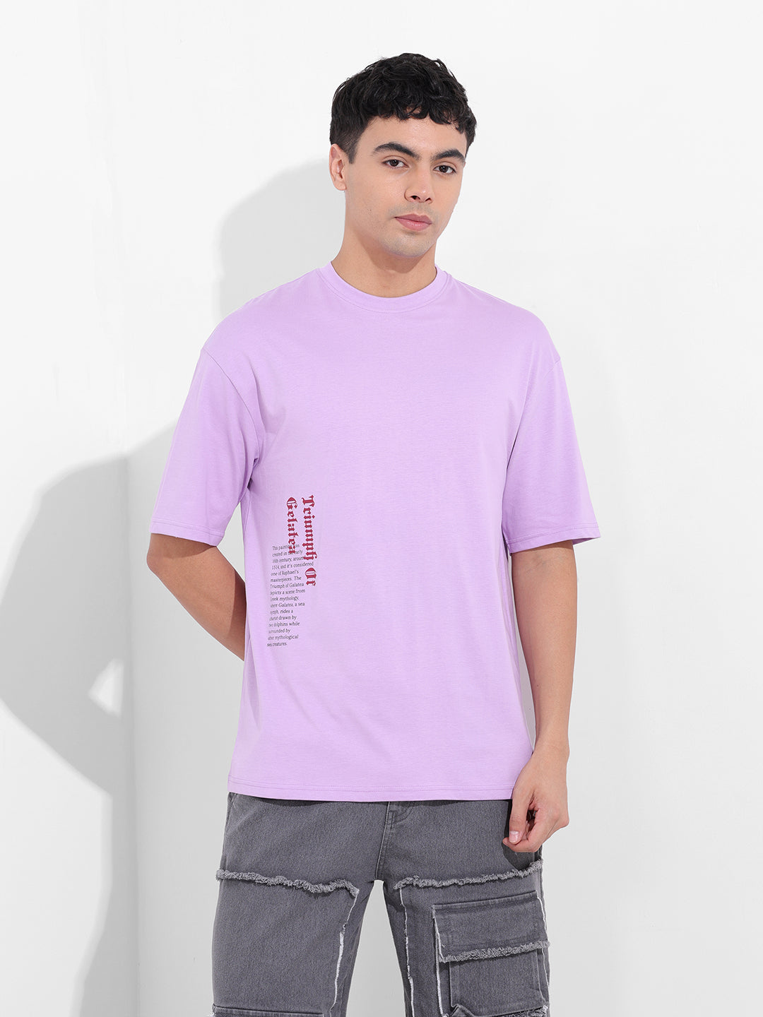 Men's Purple Boxy Oversized Graphic Back Printed Round Neck T-shirt