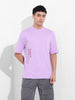 Men's Purple Boxy Oversized Graphic Back Printed Round Neck T-shirt