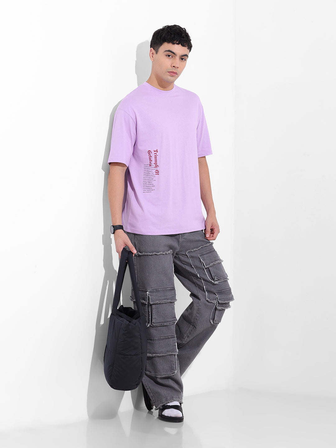 Men's Purple Boxy Oversized Graphic Back Printed Round Neck T-shirt