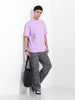 Men's Purple Boxy Oversized Graphic Back Printed Round Neck T-shirt