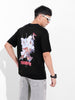 Men's Black Boxy Oversized Graphic Back Printed Round Neck T-shirt