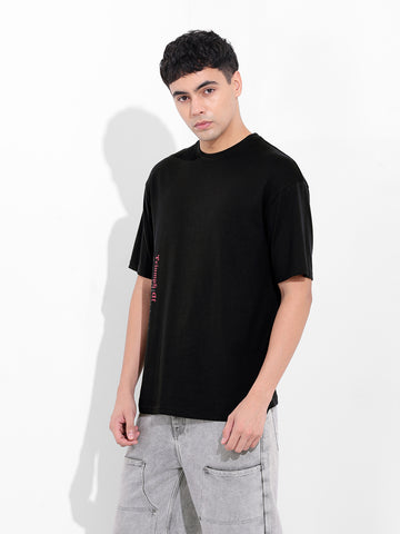 Men's Black Boxy Oversized Graphic Back Printed Round Neck T-shirt