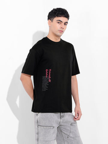 Men's Black Boxy Oversized Graphic Back Printed Round Neck T-shirt