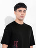 Men's Black Boxy Oversized Graphic Back Printed Round Neck T-shirt