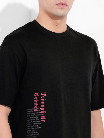 Men's Black Boxy Oversized Graphic Back Printed Round Neck T-shirt
