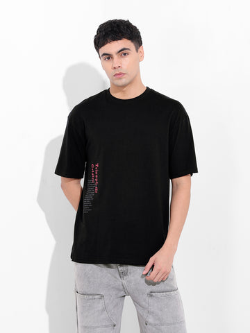 Men's Black Boxy Oversized Graphic Back Printed Round Neck T-shirt