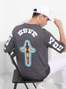 Men's Grey Oversized Graphic Back Printed Round Neck T-shirt