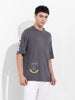 Men's Grey Oversized Graphic Back Printed Round Neck T-shirt