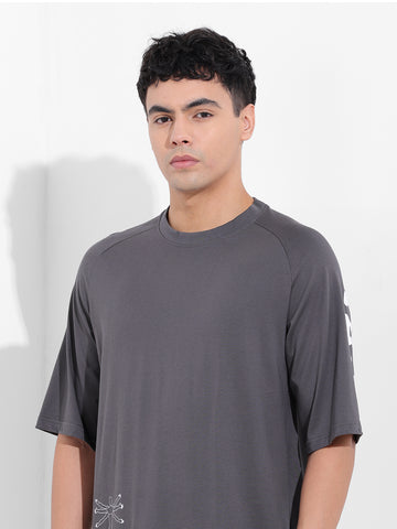 Men's Grey Oversized Graphic Back Printed Round Neck T-shirt