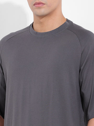 Men's Grey Oversized Graphic Back Printed Round Neck T-shirt