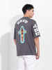 Men's Grey Oversized Graphic Back Printed Round Neck T-shirt