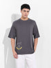 Men's Grey Oversized Graphic Back Printed Round Neck T-shirt