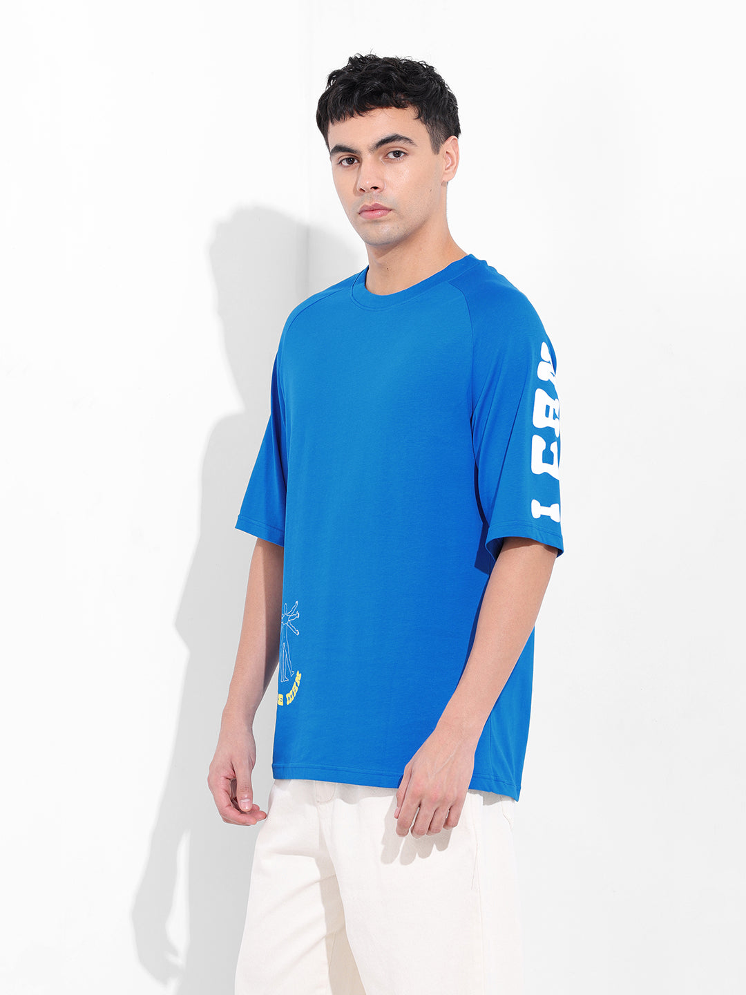 Men's Blue Oversized Graphic Back Printed Round Neck T-shirt
