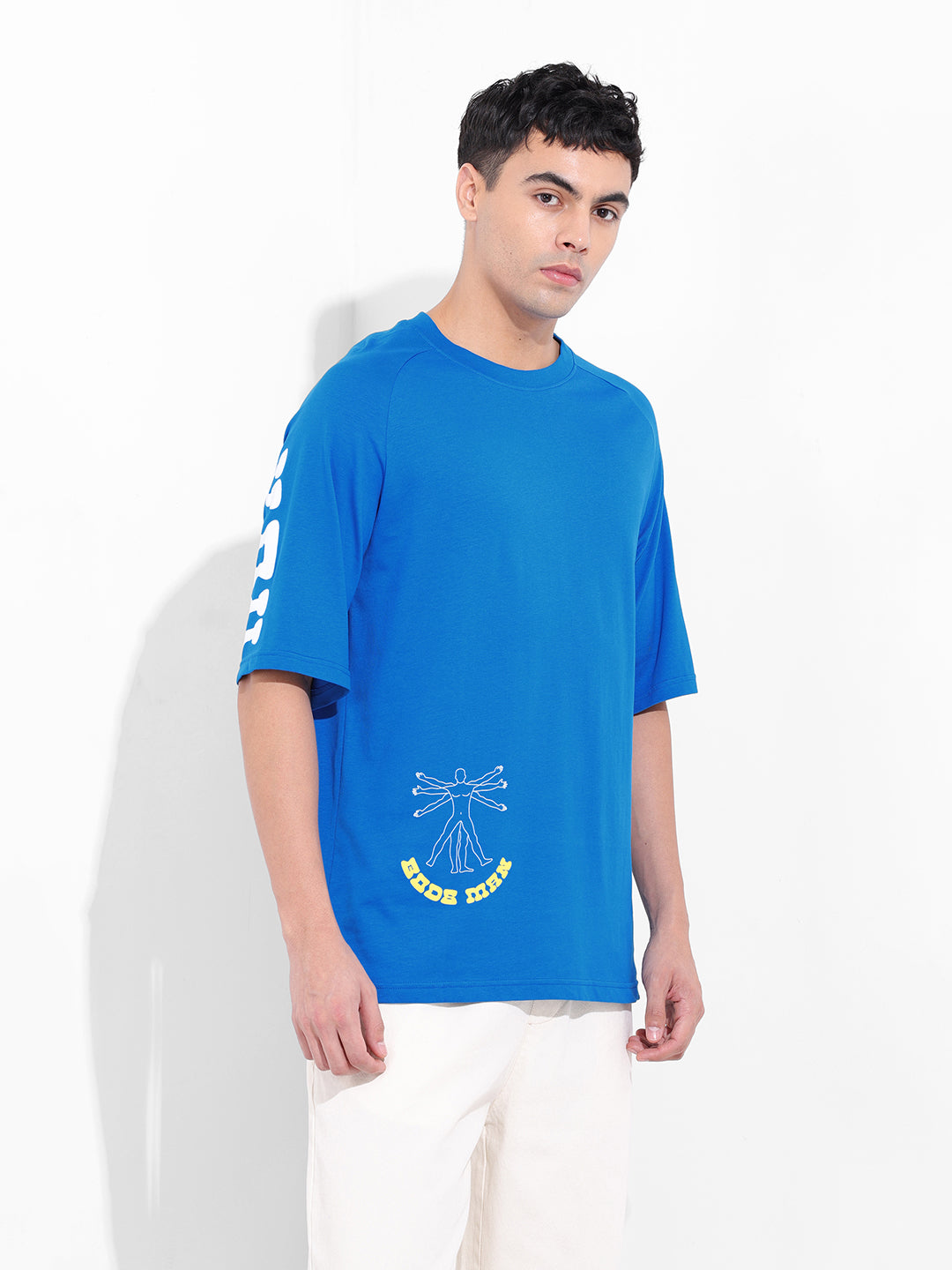 Men's Blue Oversized Graphic Back Printed Round Neck T-shirt